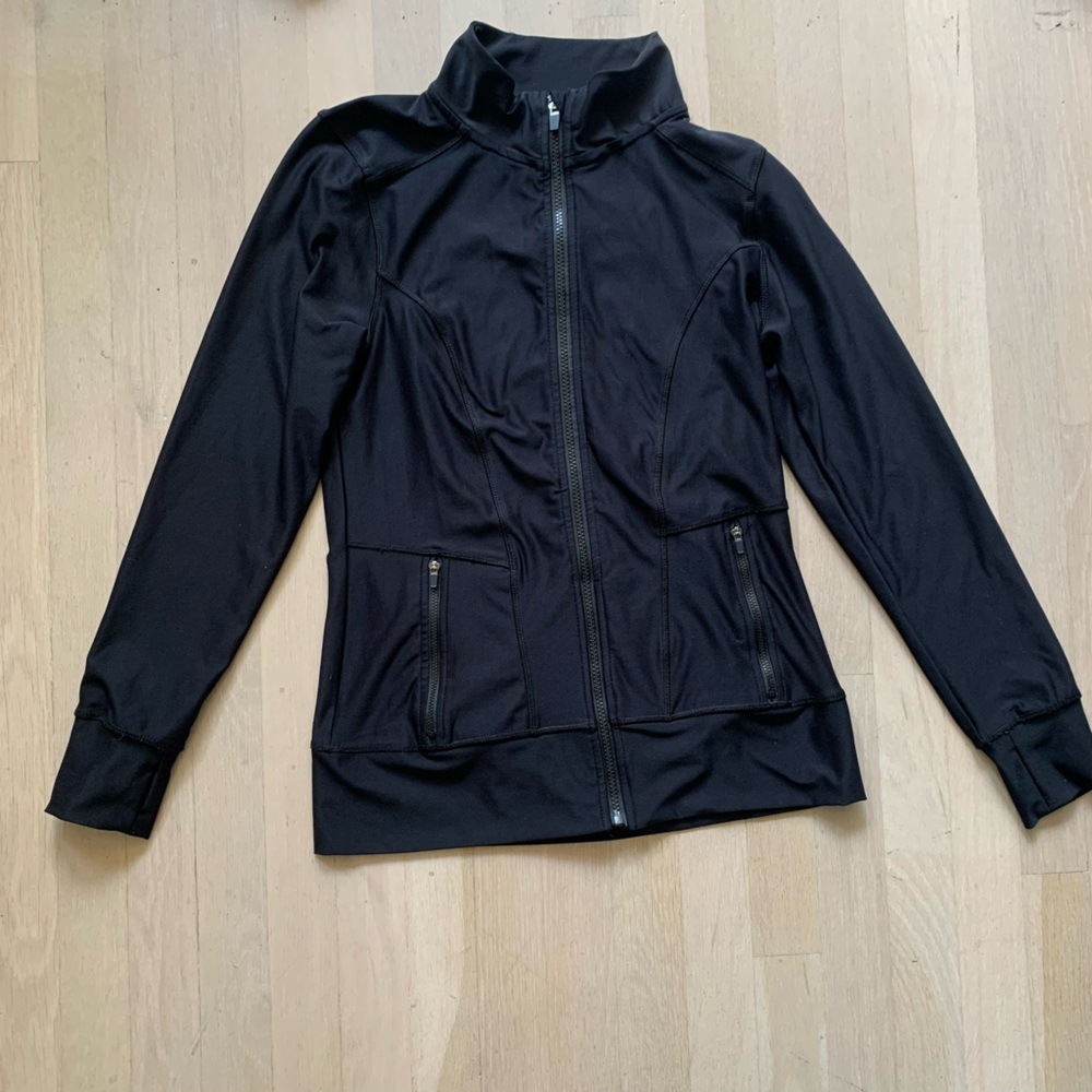 Black Athletic Sports Zip Up Mock Neck Sweater Jacket